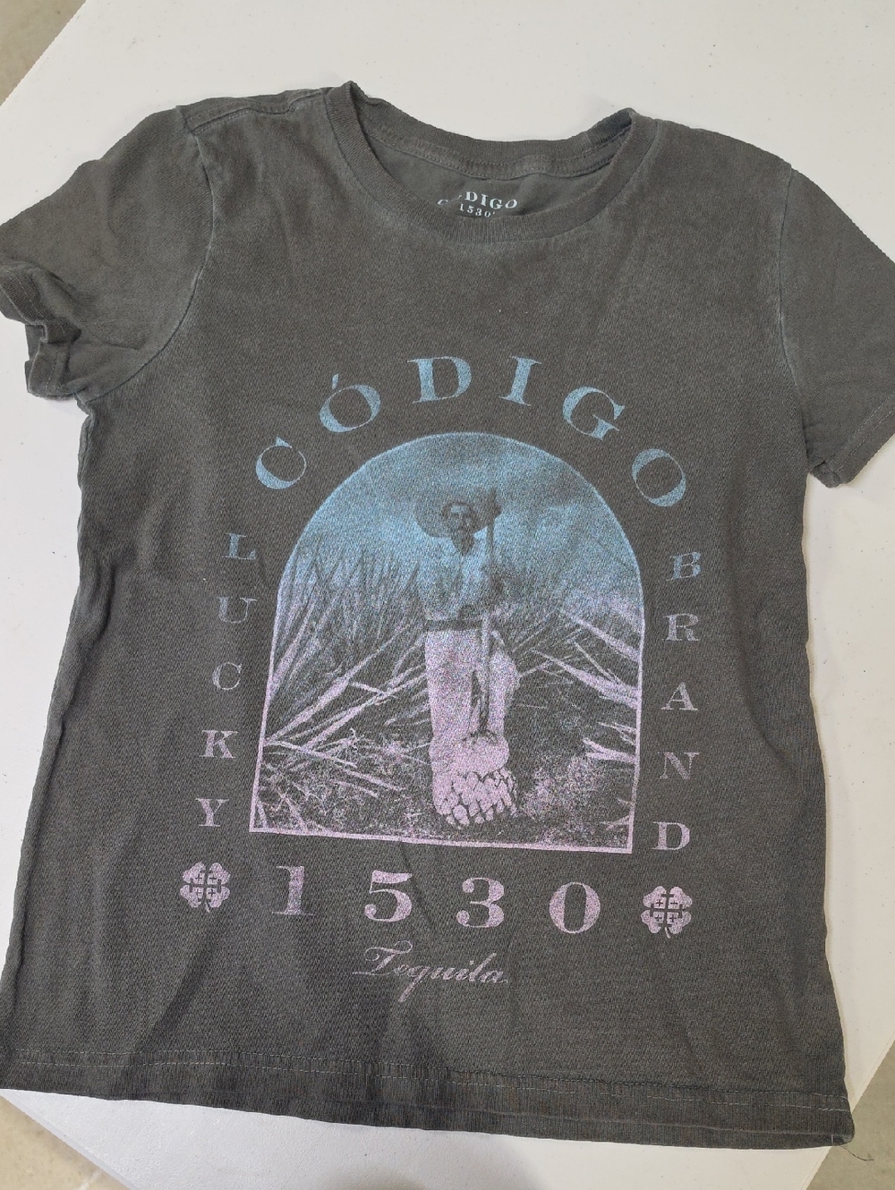 Lucky Brand Gray Tee with Light Blue Print